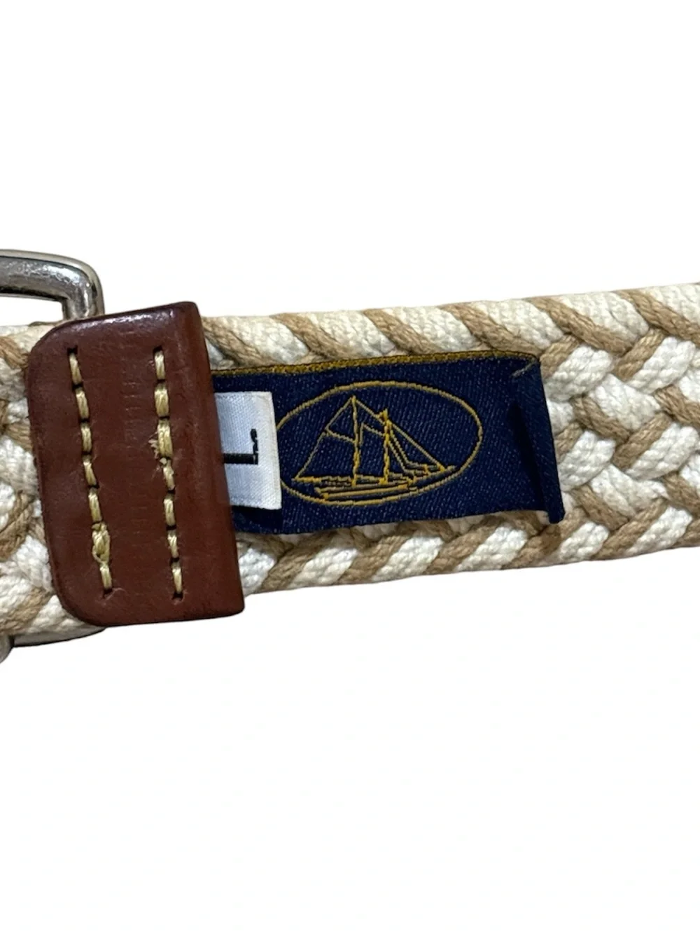 Leather Man Ltd. Braided Belt Mens L Handmade Tan Canvas Leather Preppy